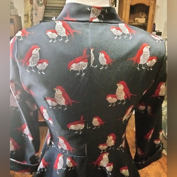 Miss Yan Bird Patterned Dark Academia Teacher Button Up Dress Size Small - Picture 9 of 13